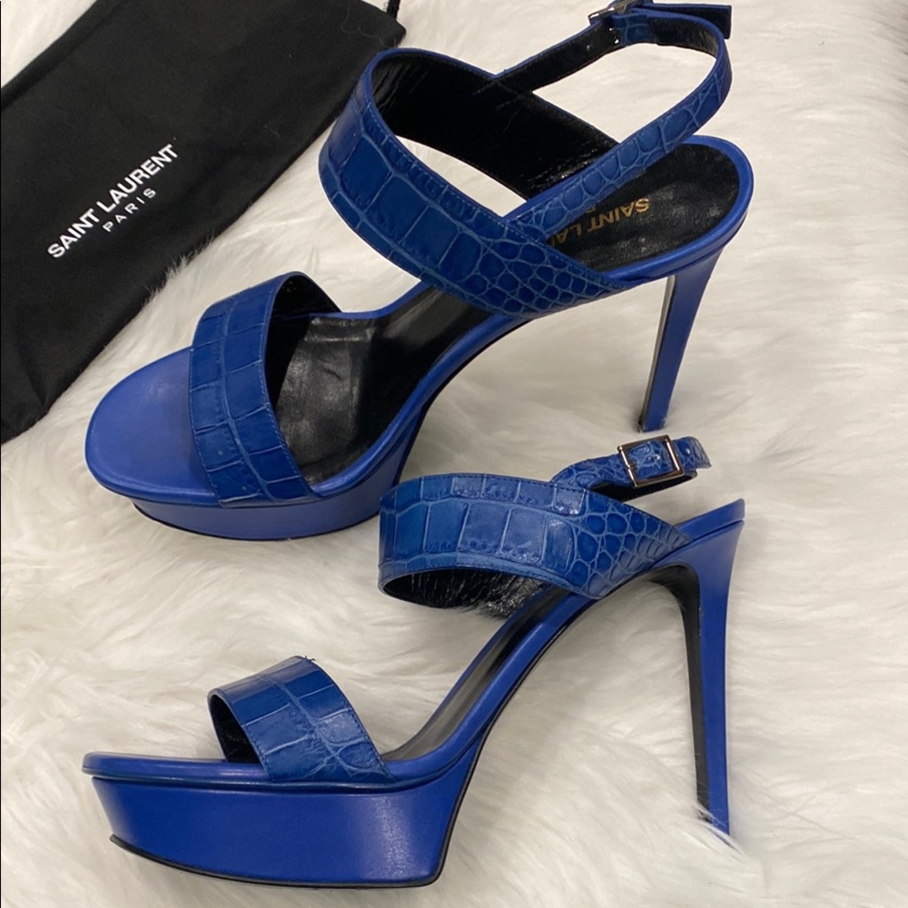 Saint Laurent Croc-Embossed Women's Blue Sandals Almost New! - Picture 4 of 8